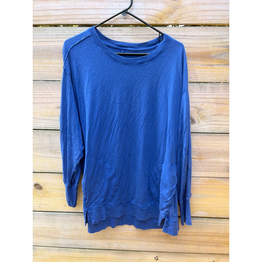 LOGO Lori Goldstein Royal Blue Cotton Modal Knit Top Long Sleeve Pockets 1X